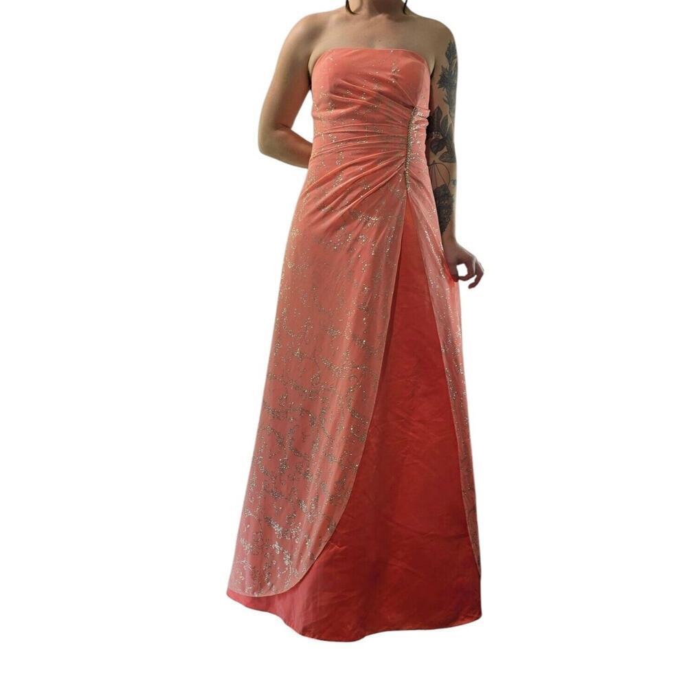Reign On Dress Womens Medium Coral 90s Y2K Ombre Sparkle Glitter Strapless Prom